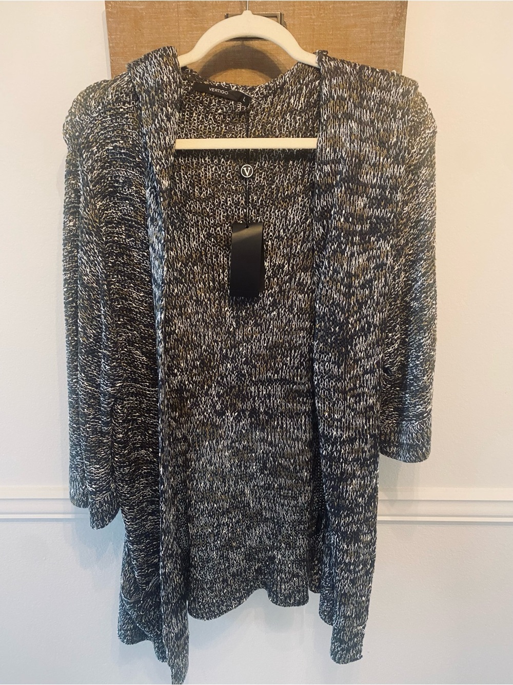 VERTIGO Loose Knit Hooded 3/4 Sleeve Long Open Coatigan Sz M/L NWT $140